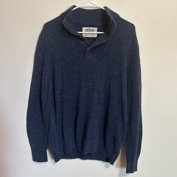 Urban Pipeline Men's Sweater Dark Gray Zip Button Collar - Size Large - Picture 1 of 4